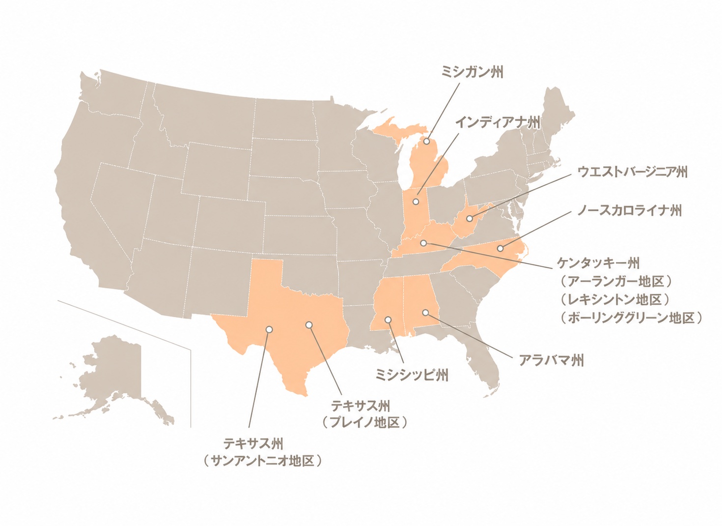 THSUの物件保有エリア（米国地図）